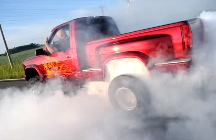 Flame-spitting dragon truck does burnouts