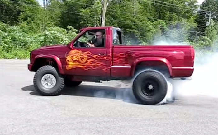 Flame-spitting dragon truck does burnouts